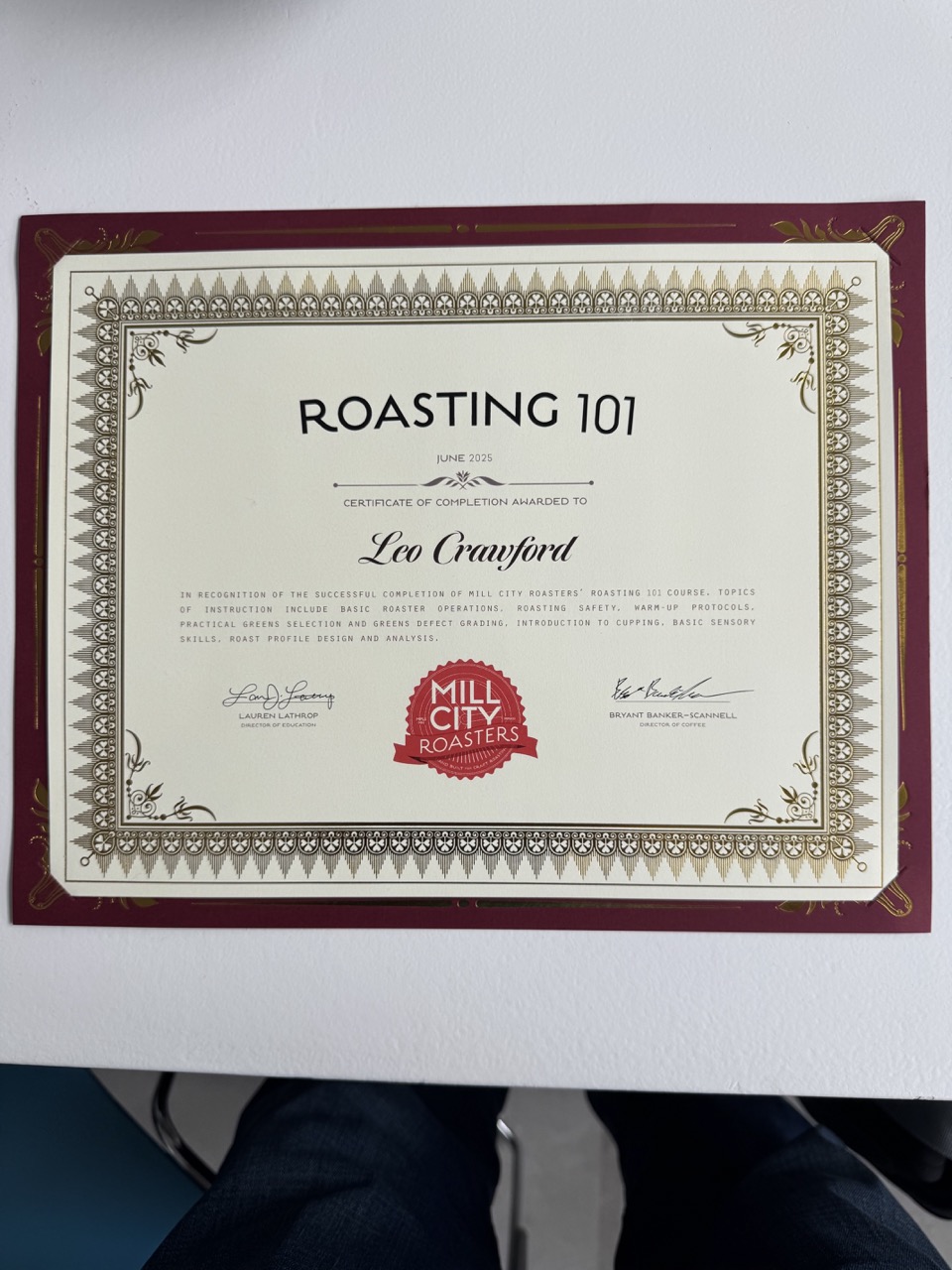 Roasting 101 completion certificate